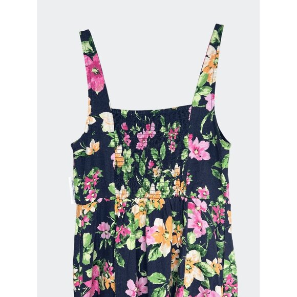 Old Navy Womens Navy Blue Floral Fit & Flare Linen Blend Midi Dress Size Medium - Picture 6 of 14